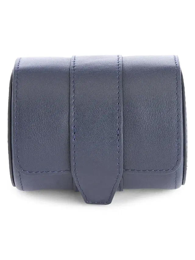 Royce New York Women's Single Leather Travel Watch Roll - Navy Blue