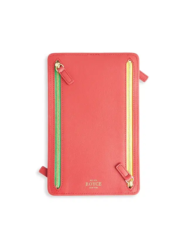 Royce New York Women's RFID-Blocking 4-Zip Leather Travel Organizer - Red