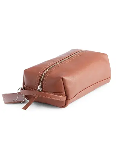Royce New York Women's Compact Leather Toiletry Bag - Tan | Thumbnail 1