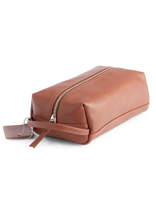 Royce New York Women's Compact Leather Toiletry Bag - Tan