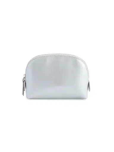 Royce New York Women's Compact Leather Cosmetic Bag - Silver | Thumbnail 1 Royce New York Women's Compact Leather Cosmetic Bag - Silver | Thumbnail 1