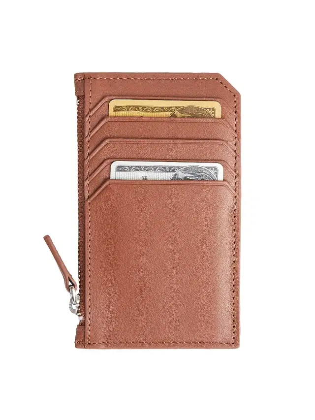 Royce New York Women's Zip Leather Card Wallet - Tan