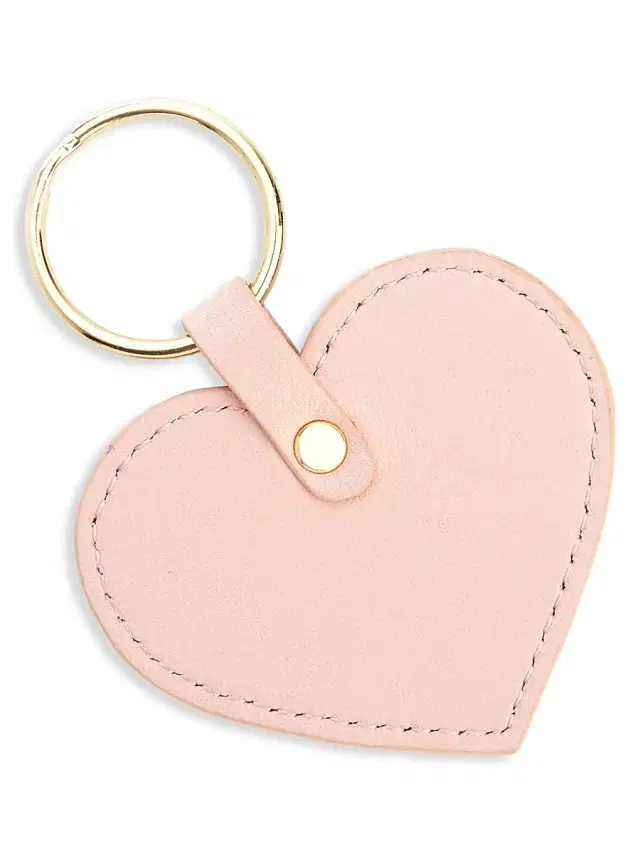 Men's Heart-Shaped Leather Key Chain - Light Pink