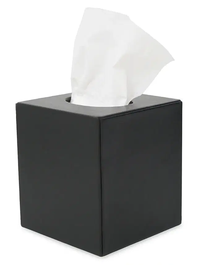 Royce New York Leather Tissue Box Cover - Black