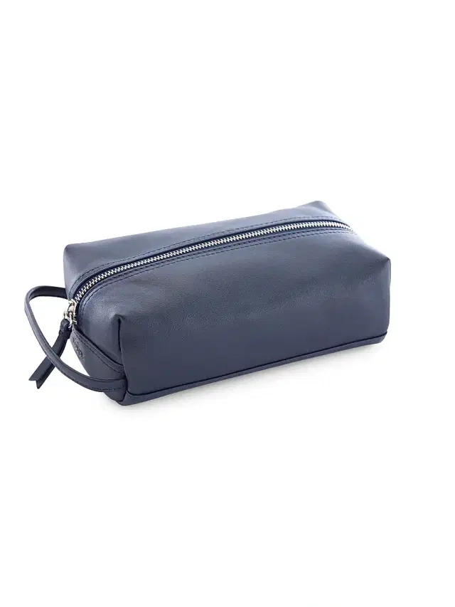Royce New York Women's Compact Leather Toiletry Bag - Navy Blue