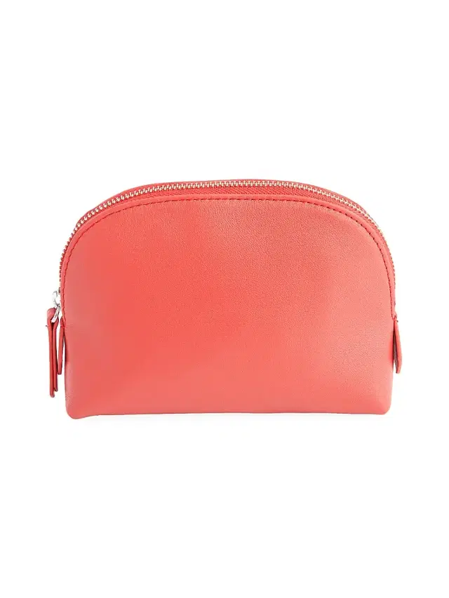 Royce New York Women's Compact Leather Cosmetic Bag - Red