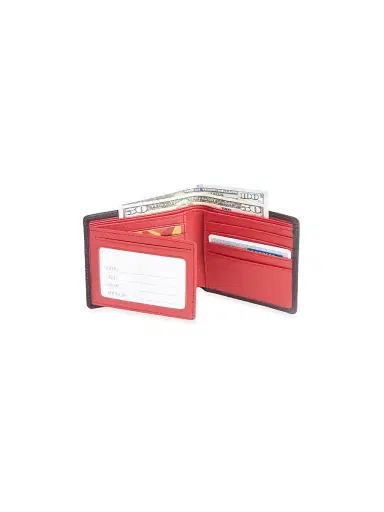 Royce New York Men's RFID Blocking Tri-Fold Wallet - Black Red | Thumbnail 2