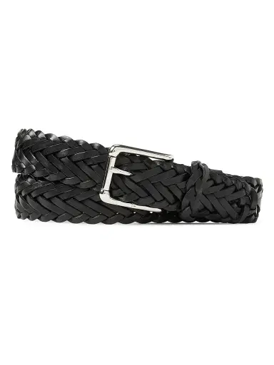 Ralph Lauren Purple Label Men's Braided Vachetta Leather Belt - Black | Thumbnail 1 Ralph Lauren Purple Label Men's Braided Vachetta Leather Belt - Black | Thumbnail 1