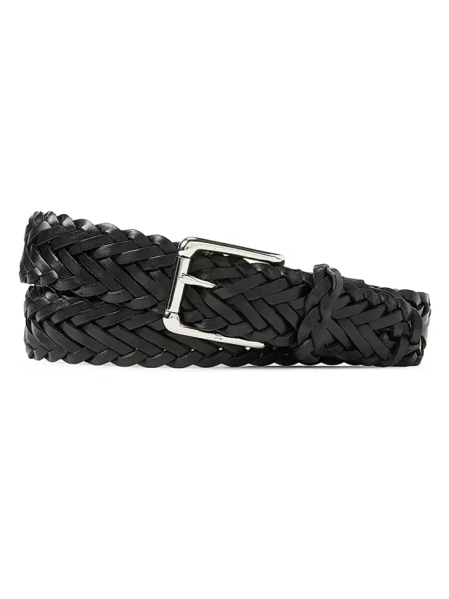 Ralph Lauren Purple Label Men's Braided Vachetta Leather Belt - Black