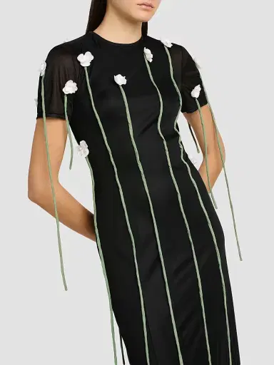 MOSCHINO Women's Floral Appliqué Maxi Dress - Multi Black | Thumbnail 5