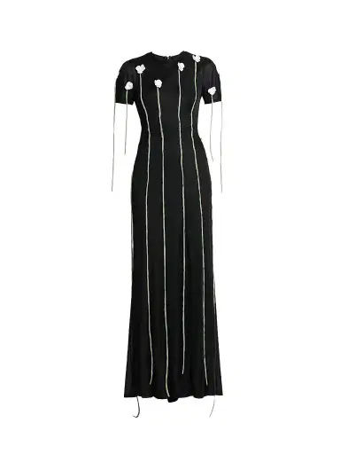 MOSCHINO Women's Floral Appliqué Maxi Dress - Multi Black | Thumbnail 1
