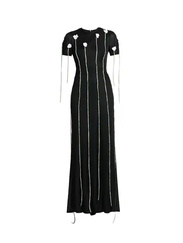 MOSCHINO Women's Floral Appliqué Maxi Dress - Multi Black