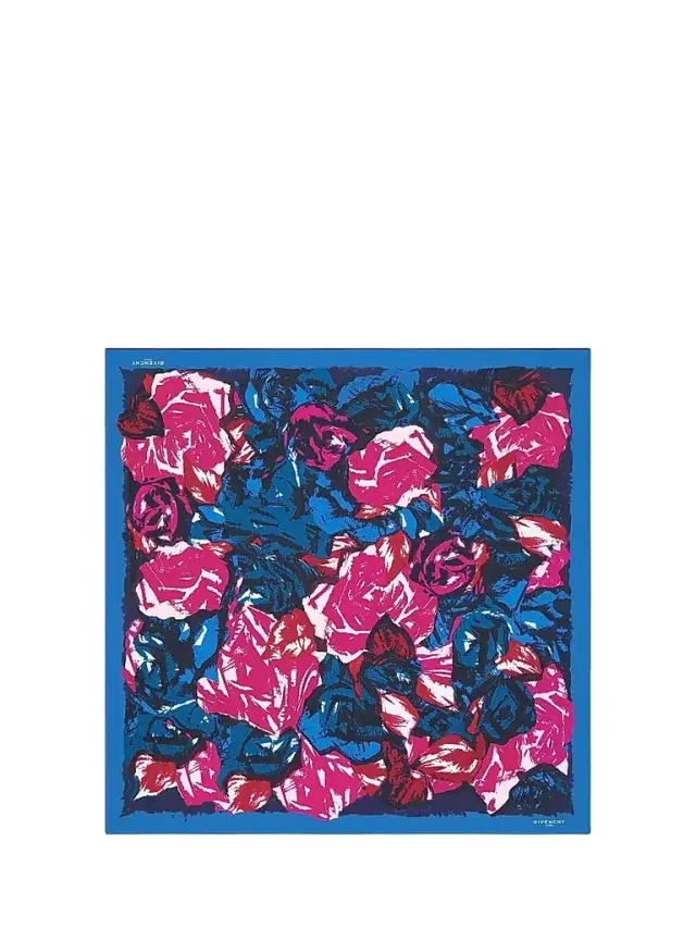 Givenchy Women's Square in Silk Scarf with Floral Print - Blue Pink