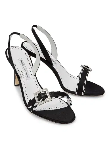 Manolo Blahnik Women's 90MM Sumbasan Embellished Buckle Slingback Sandals - Black - Size 10 | Thumbnail 2