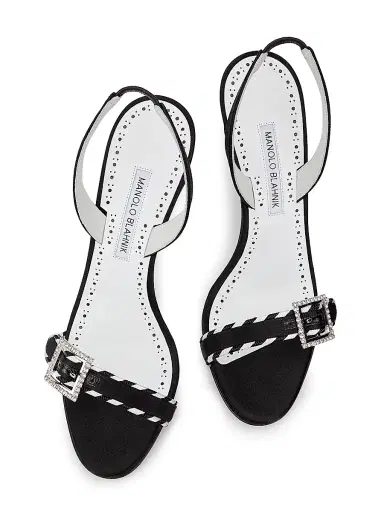 Manolo Blahnik Women's 90MM Sumbasan Embellished Buckle Slingback Sandals - Black - Size 10 | Thumbnail 4