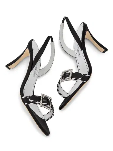 Manolo Blahnik Women's 90MM Sumbasan Embellished Buckle Slingback Sandals - Black - Size 10 | Thumbnail 6