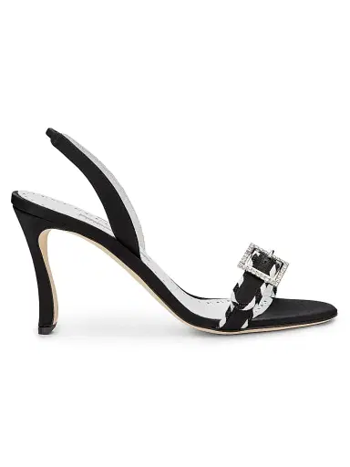 Manolo Blahnik Women's 90MM Sumbasan Embellished Buckle Slingback Sandals - Black - Size 10 | Thumbnail 1