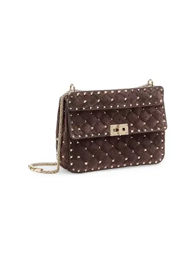 Valentino Garavani Women's Rockstud Spike Medium Suede Shoulder Bag - Ebony | Thumbnail 2