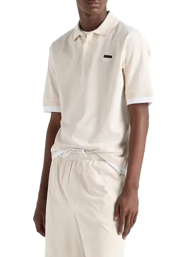Prada Men's Cotton Polo Shirt - Beige Khaki | Thumbnail 3