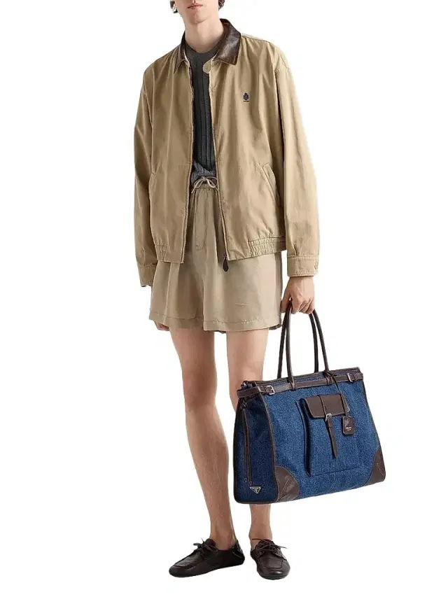 Men's Bonnie Denim and Leather Tote Bag - Blue