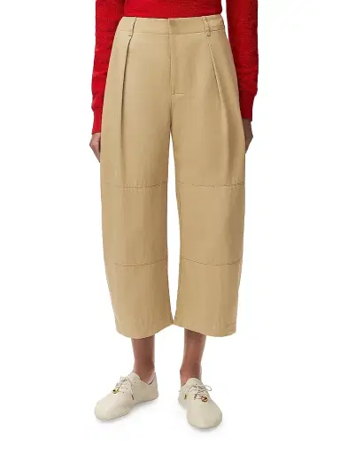 Loewe Women's Cotton Pleated Crop Trousers - Beige - Size 10 | Thumbnail 3 Loewe Women's Cotton Pleated Crop Trousers - Beige - Size 10 | Thumbnail 3