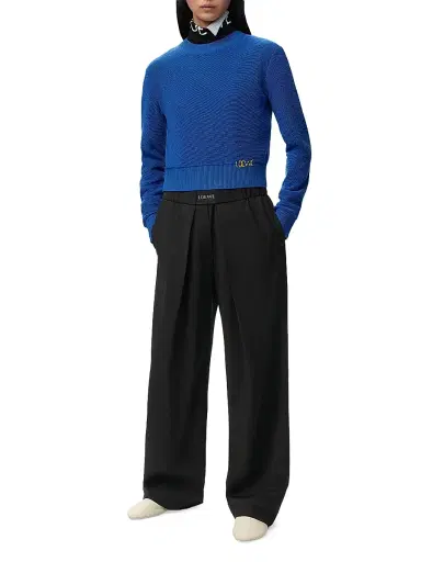 Loewe Women's Pleated-Front Logo-Waist Wool-Blend Trousers - Black - Size XL | Thumbnail 2 Loewe Women's Pleated-Front Logo-Waist Wool-Blend Trousers - Black - Size XL | Thumbnail 2