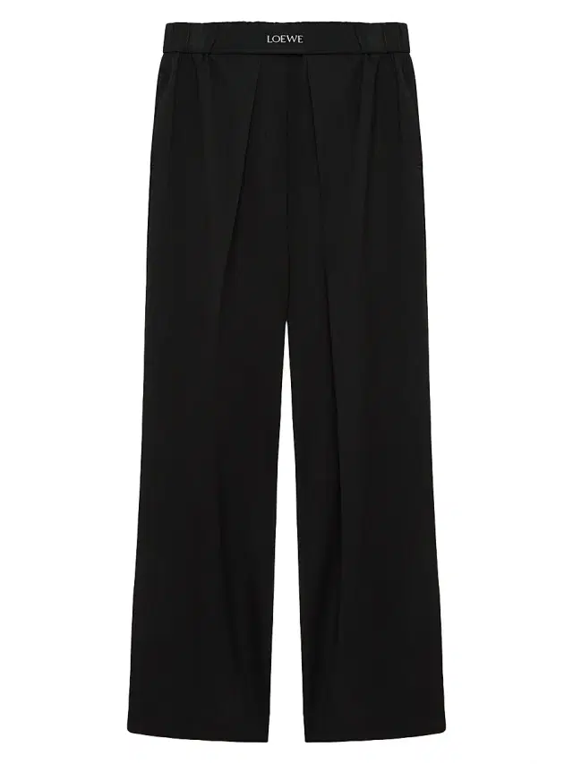 LOEWE Women's Pleated-Front Logo-Waist Wool-Blend Trousers - Black