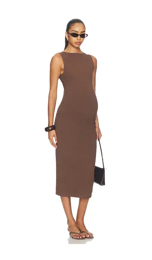 Sculpting Rib Boat Neck Midi Dress