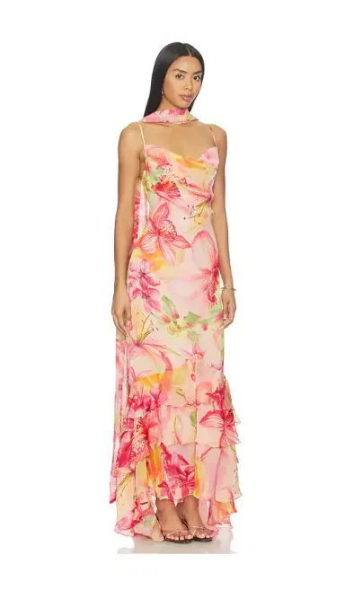 ROCOCO SAND Cowl Maxi Dress With Sash Pink | Thumbnail 2