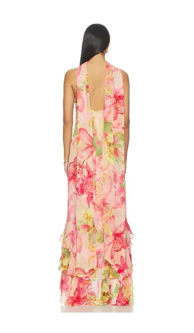 ROCOCO SAND Cowl Maxi Dress With Sash Pink | Thumbnail 3