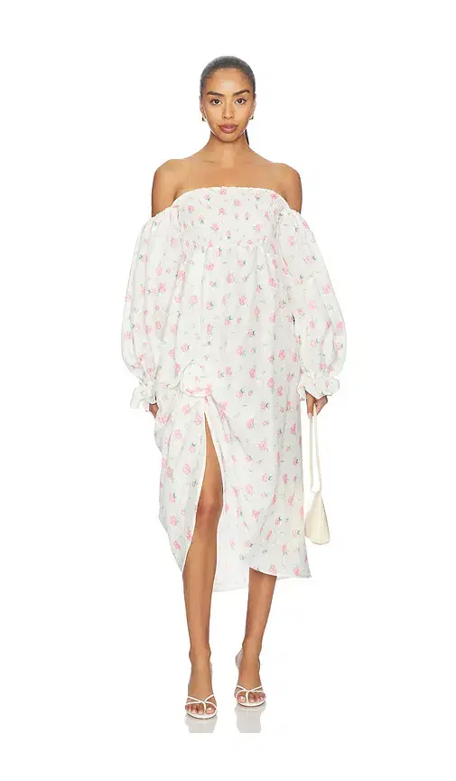 Sleeper Atlanta Linen Dress With Rose Detail
