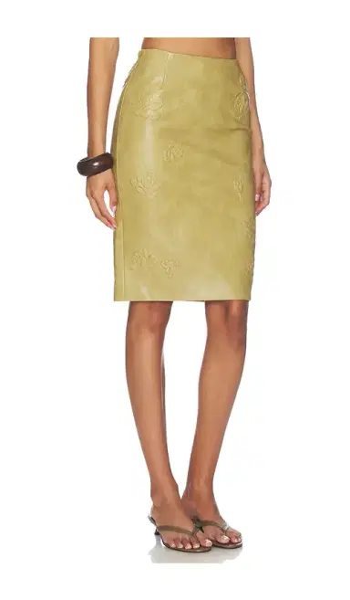 Markgong Dust Faux Leather Floral Imprinted Pencil Skirt | Thumbnail 2 Markgong Dust Faux Leather Floral Imprinted Pencil Skirt | Thumbnail 2