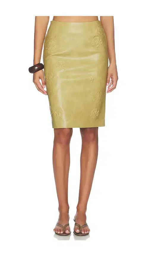 Markgong Dust Faux Leather Floral Imprinted Pencil Skirt