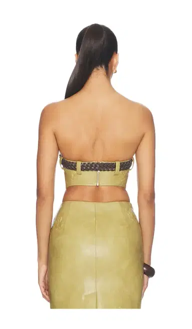 Markgong Dust Faux Leather Floral Imprinted Tube Top With Detachable Belt | Thumbnail 3
