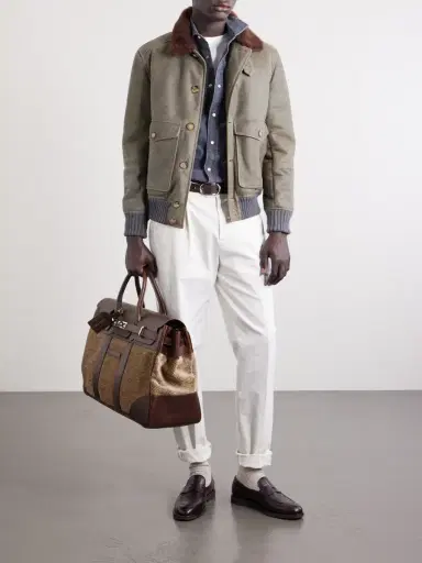 Brunello Cucinelli Herringbone Canvas and Leather Weekend Bag - Men | Thumbnail 3