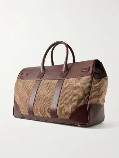 Brunello Cucinelli Herringbone Canvas and Leather Weekend Bag - Men | Thumbnail 4