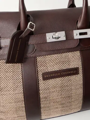 Brunello Cucinelli Herringbone Canvas and Leather Weekend Bag - Men | Thumbnail 5