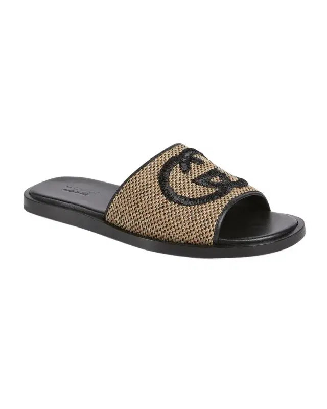 Men 's Interlocking G Leather Slide Sandals