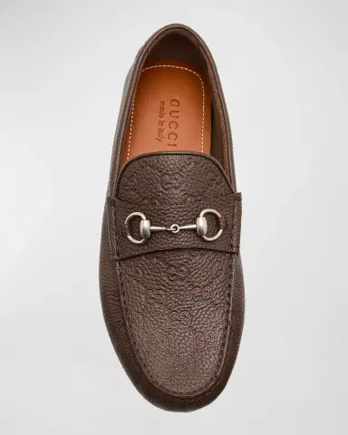 Gucci Men's Byorn GG Embossed Leather Horsebit Drivers | Thumbnail 3