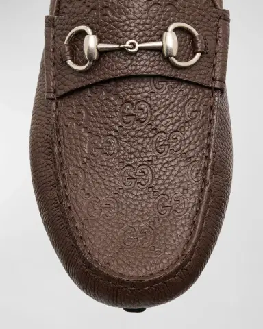 Gucci Men's Byorn GG Embossed Leather Horsebit Drivers | Thumbnail 4