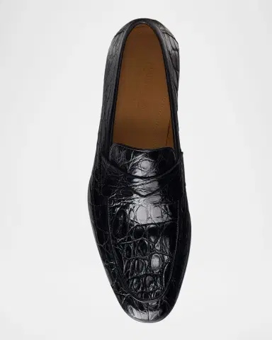 Magnanni Men's Vicente Croc Leather Penny Loafers | Thumbnail 3