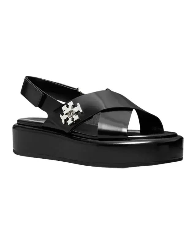 Crisscross Leather Slingback Platform Sandals