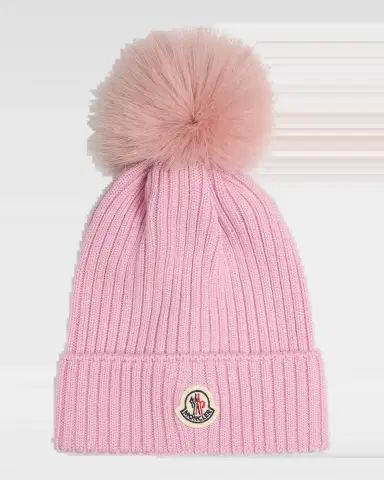 Moncler Girl 's Ribbed ogo-Patch Wool Beanie | Thumbnail 2