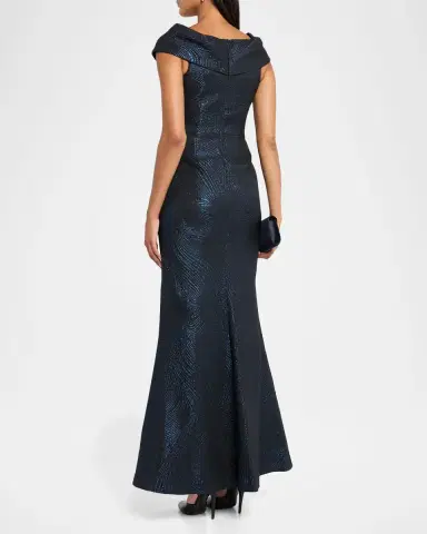 Rickie Freeman for Teri Jon Metallic Jacquard Trumpet Gown | Thumbnail 2