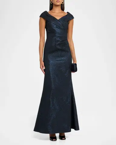 Rickie Freeman for Teri Jon Metallic Jacquard Trumpet Gown | Thumbnail 3