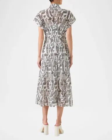 Akris Pleated Abstract-Print Cotton Voile Midi Dress | Thumbnail 2 Akris Pleated Abstract-Print Cotton Voile Midi Dress | Thumbnail 2