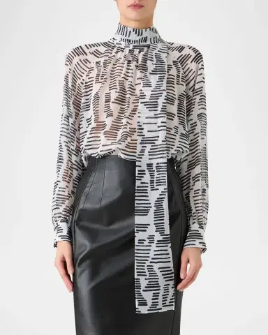 Akris Dance Movements Long-Sleeve Silk Blouse | Thumbnail 3 Akris Dance Movements Long-Sleeve Silk Blouse | Thumbnail 3
