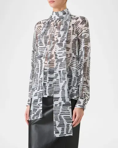 Akris Dance Movements Long-Sleeve Silk Blouse | Thumbnail 5 Akris Dance Movements Long-Sleeve Silk Blouse | Thumbnail 5