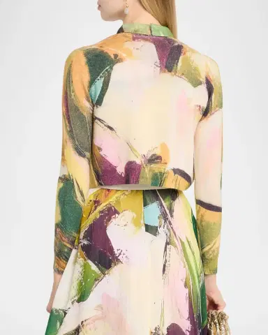 Rickie Freeman for Teri Jon Cropped Abstract-Print Knit Cardigan | Thumbnail 2 Rickie Freeman for Teri Jon Cropped Abstract-Print Knit Cardigan | Thumbnail 2