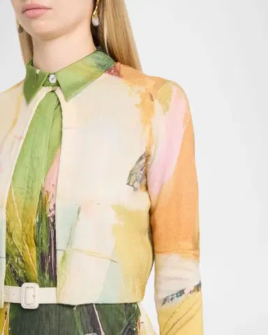 Rickie Freeman for Teri Jon Cropped Abstract-Print Knit Cardigan | Thumbnail 4 Rickie Freeman for Teri Jon Cropped Abstract-Print Knit Cardigan | Thumbnail 4